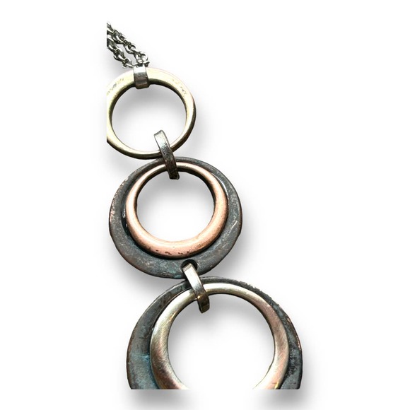 Mixed Metals Geometric Circles Modern Industrial Statement Necklace - Picture 4 of 9